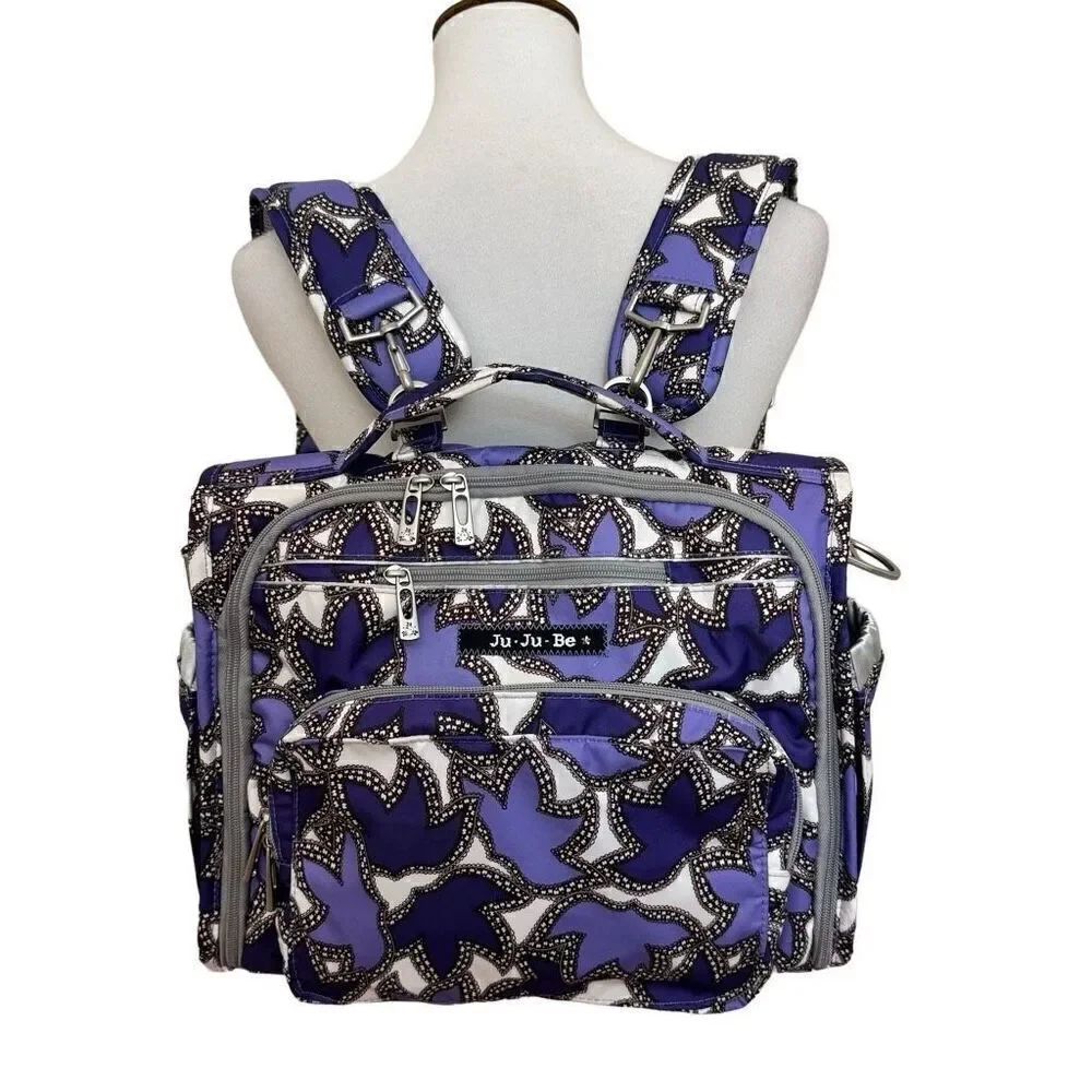 Ju-Ju-Be B.F.F. Diaper Bag Backpack in Lilac Lace Purple Leaf Print